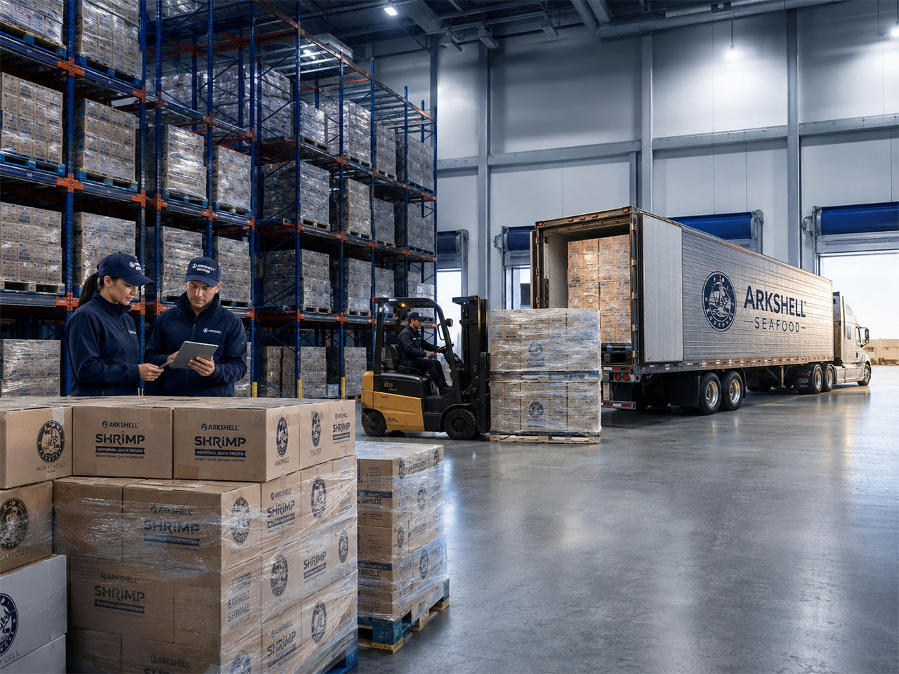 Modern refrigerated seafood distribution warehouse