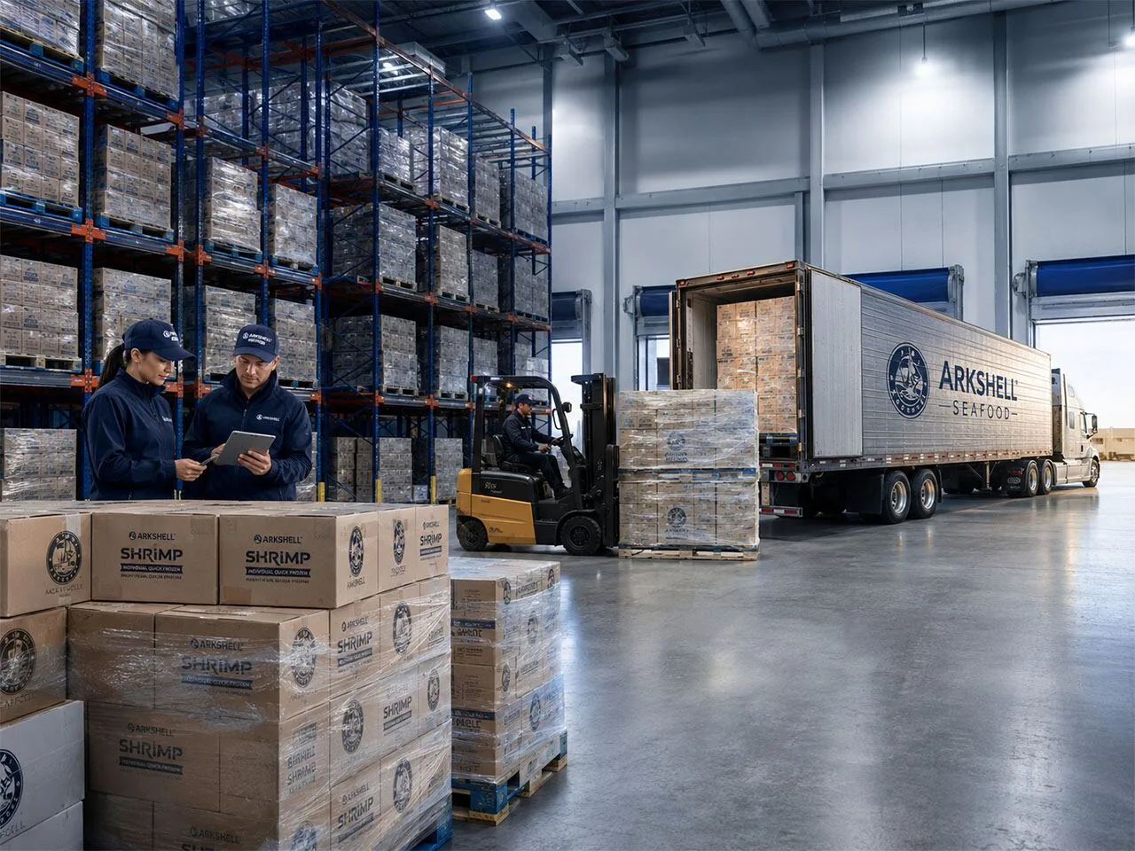 Modern refrigerated seafood distribution warehouse