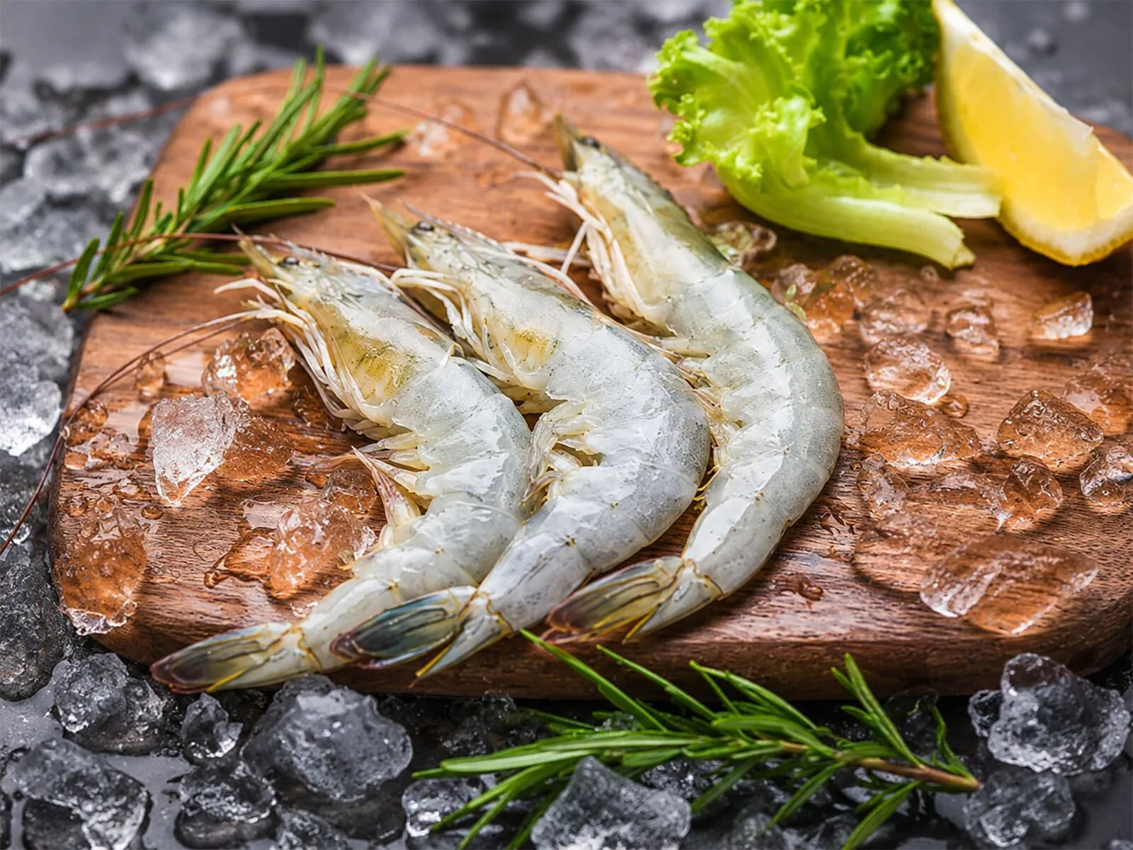 Raw vannamei shrimp on slate